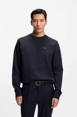 Sweat en coton m&eacute;lang&eacute; avec monogramme Double&nbsp;B, Bleu fonc&eacute;