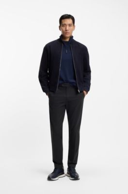 Washable tapered-fit trousers in stretch fabric, Dark Blue