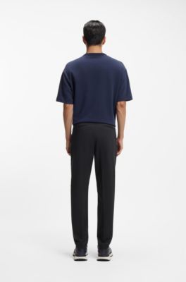 Pantalon Tapered en tissu stretch lavable, Bleu fonc&eacute;