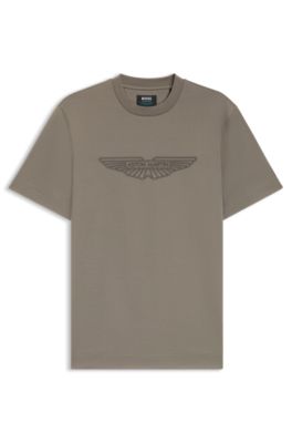 BOSS x ASTON MARTIN mercerized-cotton T-shirt with wing detail, Light Grey