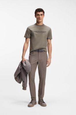 BOSS x ASTON MARTIN mercerized-cotton T-shirt with wing detail, Light Grey