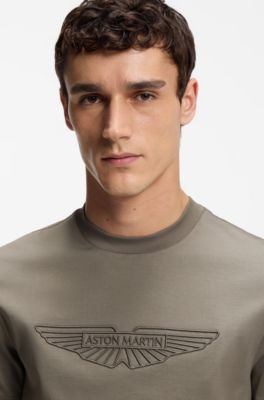 BOSS x ASTON MARTIN mercerized-cotton T-shirt with wing detail, Light Grey