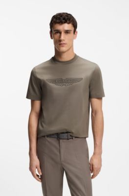 BOSS x ASTON MARTIN mercerized-cotton T-shirt with wing detail, Light Grey