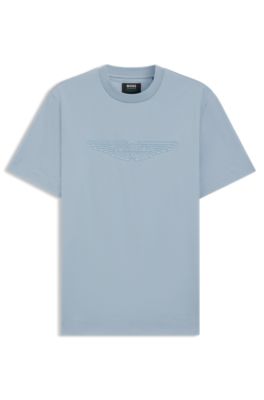 BOSS x ASTON MARTIN mercerized-cotton T-shirt with wing detail, Light Blue