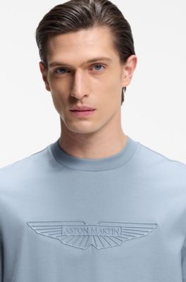 BOSS x ASTON MARTIN mercerized-cotton T-shirt with wing detail, Light Blue