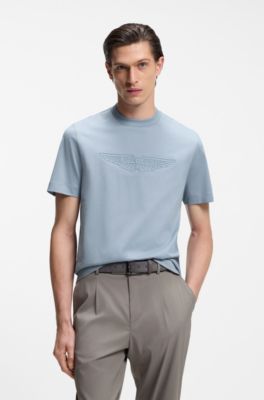 BOSS x ASTON MARTIN mercerized-cotton T-shirt with wing detail, Light Blue