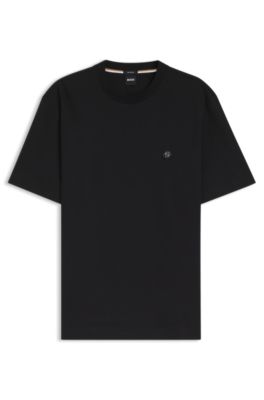 Mercerized-cotton T-shirt with Double B monogram, Black