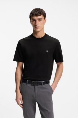 Mercerized-cotton T-shirt with Double B monogram, Black