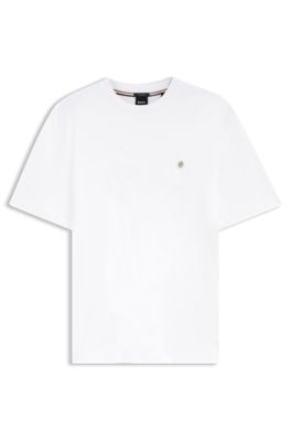 Cotton T-shirt with Double-B monogram badge, White
