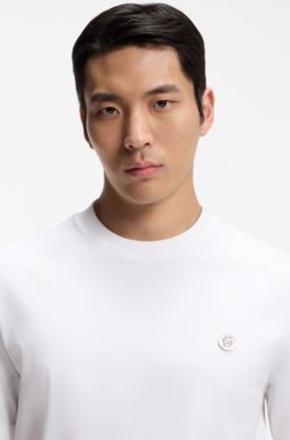 Mercerized-cotton T-shirt with Double B monogram, White