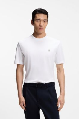 Mercerized-cotton T-shirt with Double B monogram, White