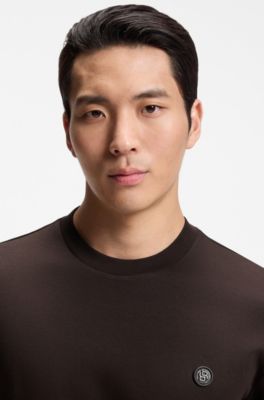 Cotton T-shirt with Double-B monogram badge, Dark Brown