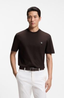 Cotton T-shirt with Double-B monogram badge, Dark Brown