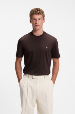 Cotton T-shirt with Double-B monogram badge, Dark Brown