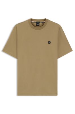 Mercerized-cotton T-shirt with Double B monogram, Khaki