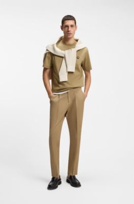 Mercerized-cotton T-shirt with Double B monogram, Khaki