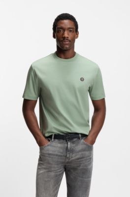 Mercerized-cotton T-shirt with Double B monogram, Light Green