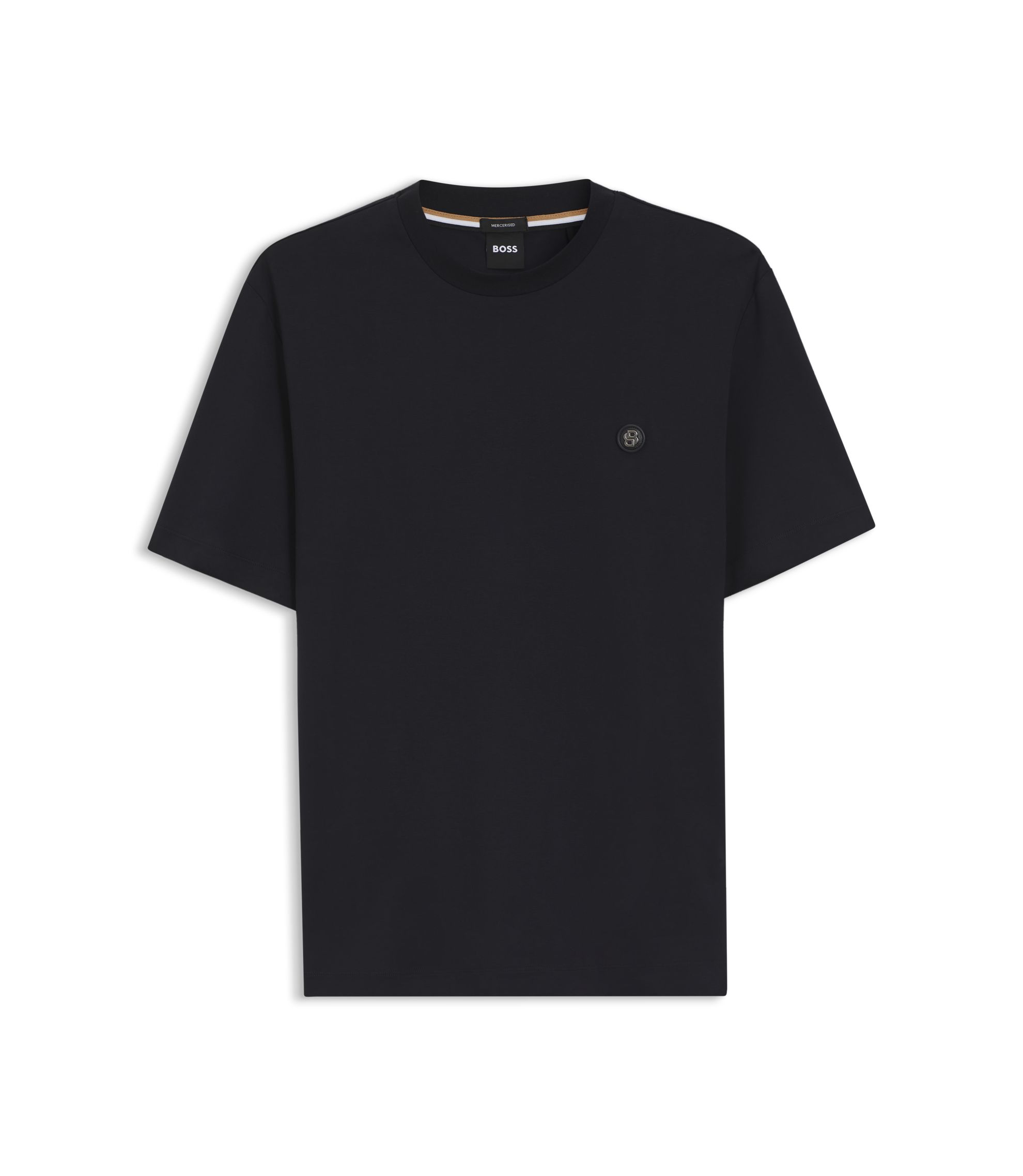 BOSS - Mercerized-cotton T-shirt with Double B monogram - Dark Blue