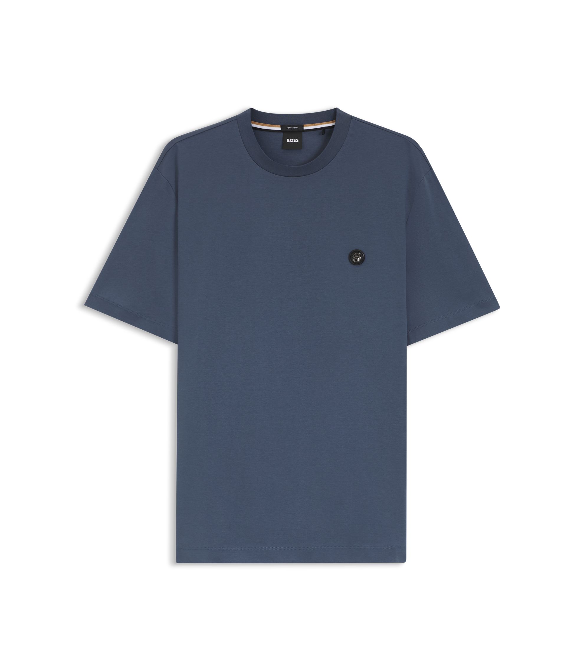 BOSS - Mercerized-cotton T-shirt with Double B monogram - Light Blue