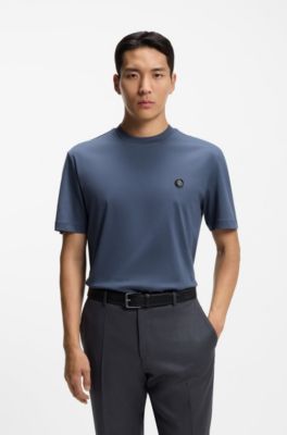 Mercerized-cotton T-shirt with Double B monogram, Light Blue