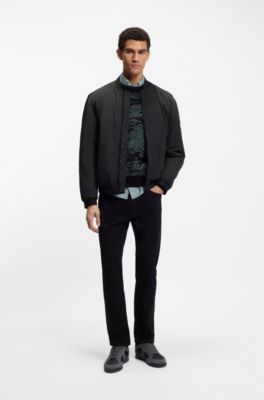 Chaqueta bomber en tejido repelente al agua de tacto suave, Negro