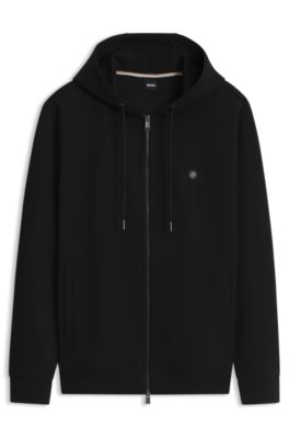 BOSS - Cotton-blend zip-up hoodie with Double B monogram - Black