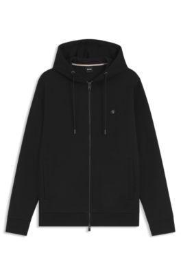Cotton-blend zip-up hoodie with Double B monogram, Black