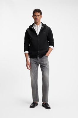 Cotton-blend zip-up hoodie with Double B monogram, Black