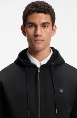 Sudadera en algod&oacute;n con capucha, cremallera y monograma Double B, Negro