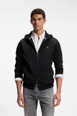 Cotton-blend zip-up hoodie with Double B monogram, Black