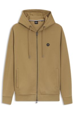 Sweat &agrave; capuche zipp&eacute; en coton m&eacute;lang&eacute; avec monogramme Double&nbsp;B, Kaki