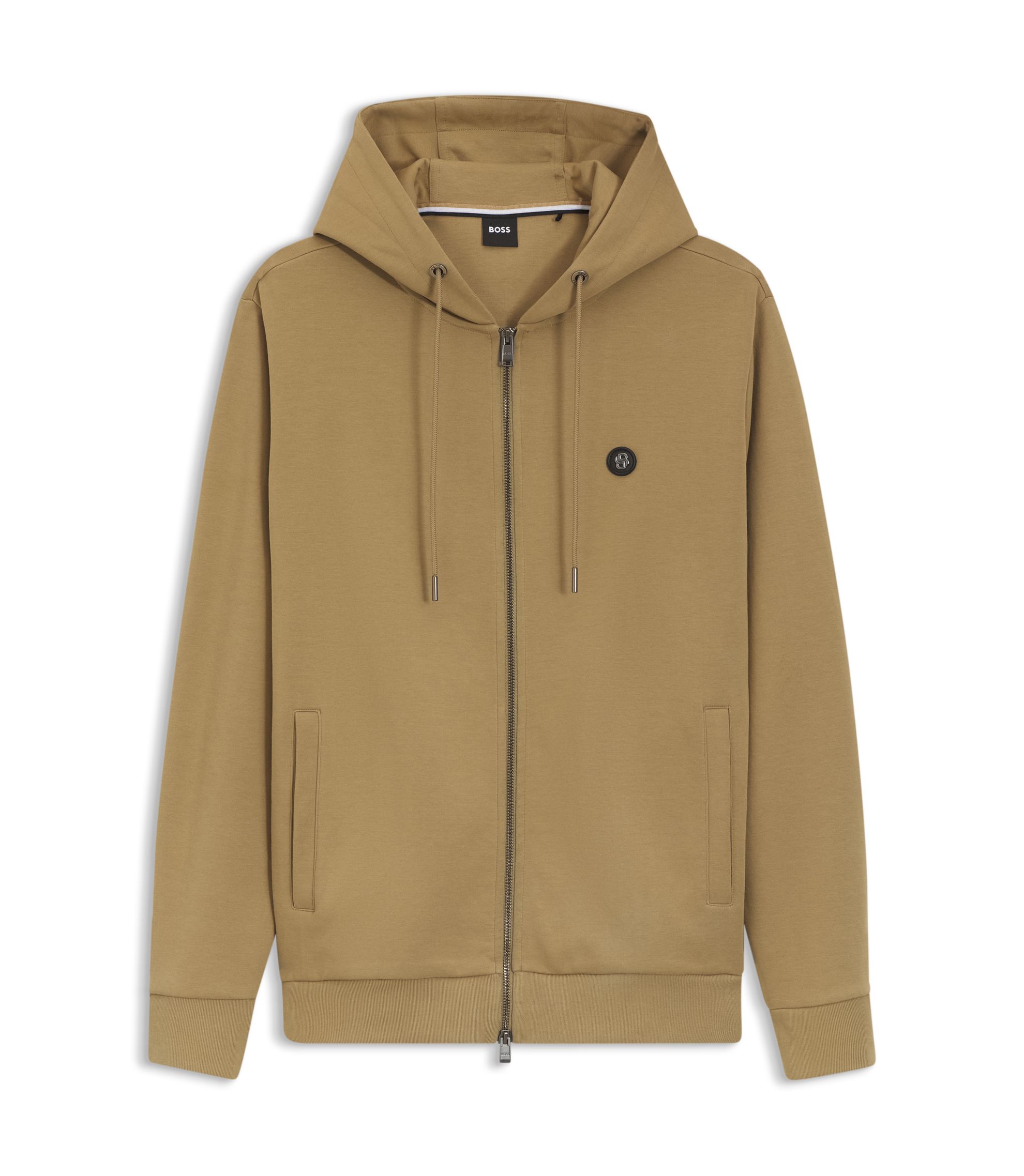 BOSS - Cotton-blend zip-up hoodie with Double B monogram - Khaki