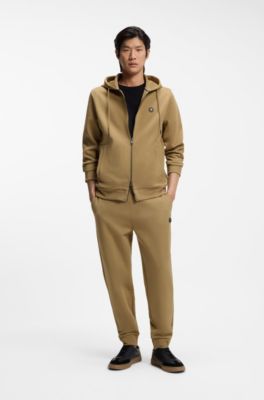 Cotton-blend zip-up hoodie with Double B monogram, Khaki