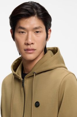 Sudadera en algod&oacute;n con capucha, cremallera y monograma Double B, Caqui