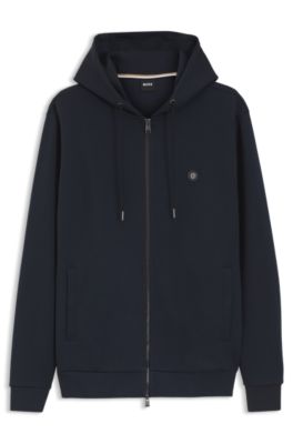 Cotton-blend zip-up hoodie with Double B monogram, Dark Blue