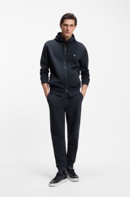 Cotton-blend zip-up hoodie with Double B monogram, Dark Blue