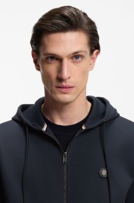 Sudadera en algod&oacute;n con capucha, cremallera y monograma Double B, Azul oscuro
