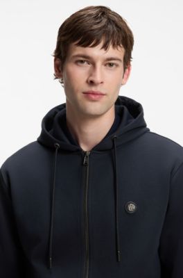 Sudadera en algod&oacute;n con capucha, cremallera y monograma Double B, Azul oscuro