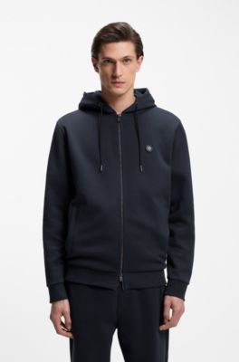 Sweat &agrave; capuche zipp&eacute; en coton m&eacute;lang&eacute; avec monogramme Double&nbsp;B, Bleu fonc&eacute;