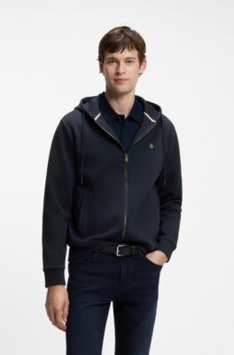 Cotton-blend zip-up hoodie with Double B monogram, Dark Blue