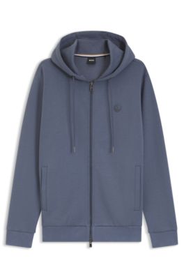 Cotton-blend zip-up hoodie with Double B monogram, Light Blue