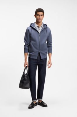 Cotton-blend zip-up hoodie with Double B monogram, Light Blue