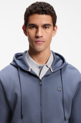 Cotton-blend zip-up hoodie with Double B monogram, Light Blue