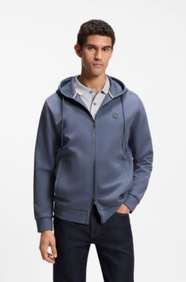 Cotton-blend zip-up hoodie with Double B monogram, Light Blue