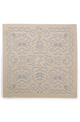 Pa&ntilde;uelo estampado en seda con monogramas Double B, Beige claro