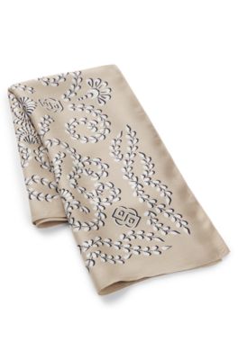 Printed scarf in silk with Double B monograms, Light Beige