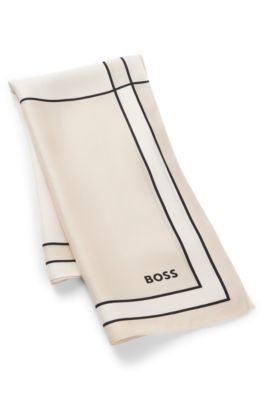 Foulard en soie &agrave; imprim&eacute; monogramme Double B, Beige clair