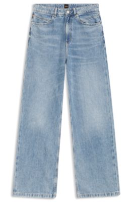 Light-blue wide-leg jeans in rigid denim, Blue