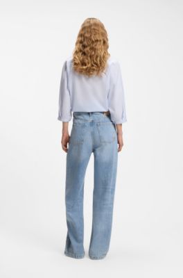 Light-blue wide-leg jeans in rigid denim, Blue