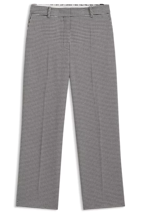 Houndstooth straight-leg trousers in stretch fabric